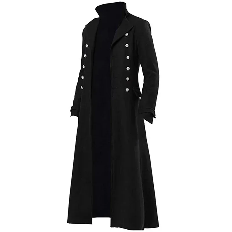 S-5XL Plus Size Men Gothic Trench Medieval Steampunk Retro Style Long Jackets Double-breasted Solid Men's Vintage Long Jackets thumbnail 2