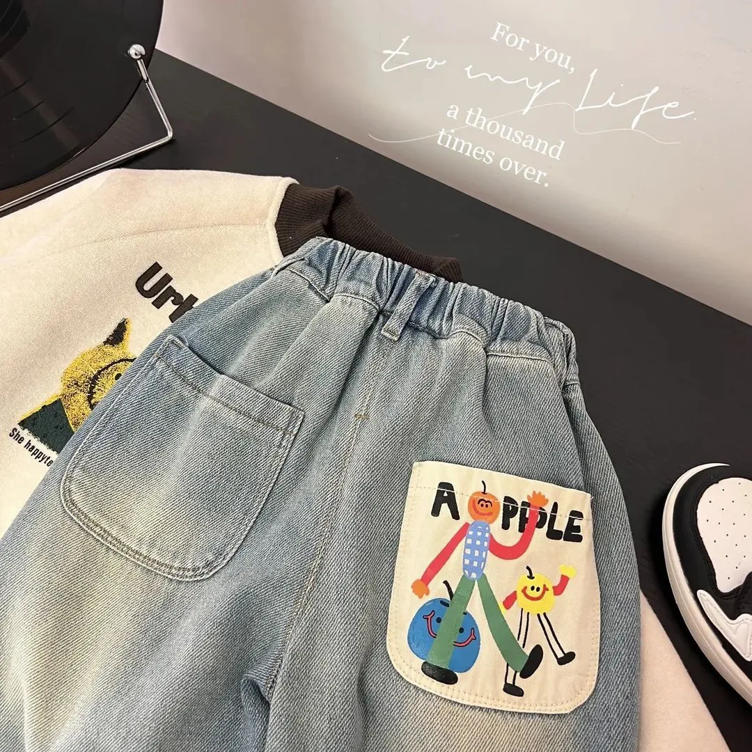 Spring Autumn Toddler Boys Denim Pants Cotton Animepattern Babys Boys Jeans Casual Loose Elastic Waist Trousers For Children Boy thumbnail 5