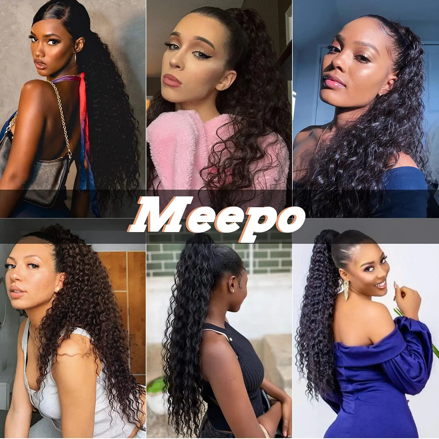 Deep Water Wave Drawstring Ponytail 100% Real Human Hair Extensions Brazilian Natural Black Hairpiece With Clip Ins Pony Tail thumbnail 6