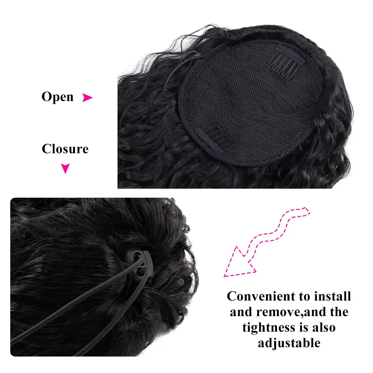Deep Water Wave Drawstring Ponytail 100% Real Human Hair Extensions Brazilian Natural Black Hairpiece With Clip Ins Pony Tail thumbnail 4