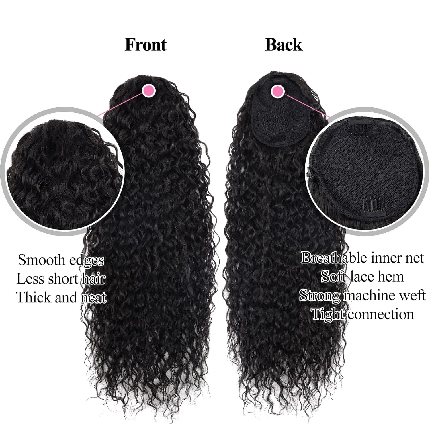 Deep Water Wave Drawstring Ponytail 100% Real Human Hair Extensions Brazilian Natural Black Hairpiece With Clip Ins Pony Tail thumbnail 2