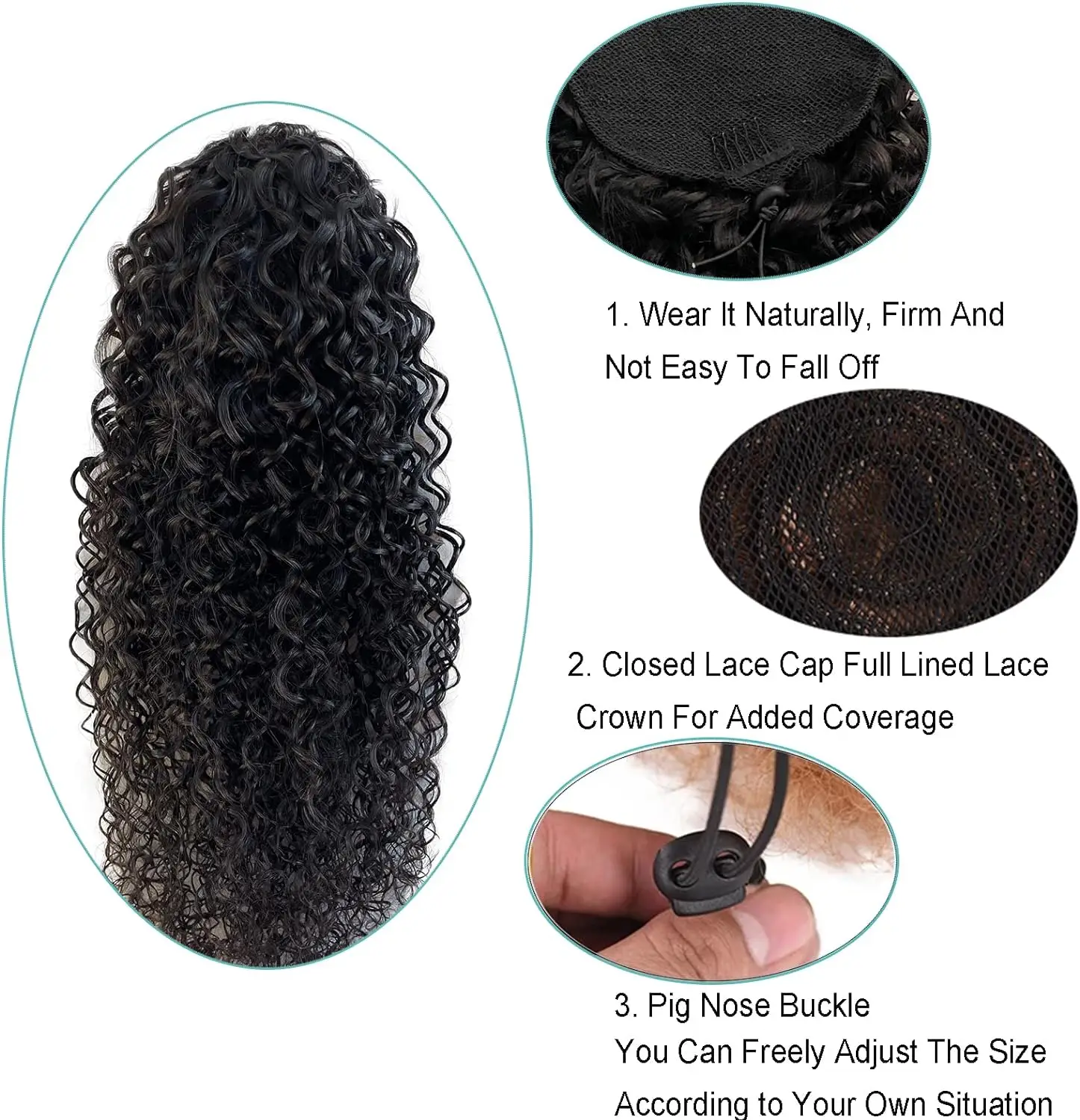 Deep Water Wave Drawstring Ponytail 100% Real Human Hair Extensions Brazilian Natural Black Hairpiece With Clip Ins Pony Tail thumbnail 3