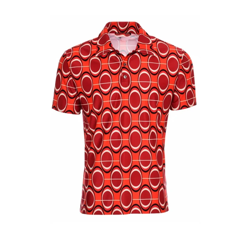 60s 70s Ball Printing Polo Shirt For Men's Clothing Retro Short Sleeve Lapel Stripe Shirts Classic Perris Pattern Men Golf Top