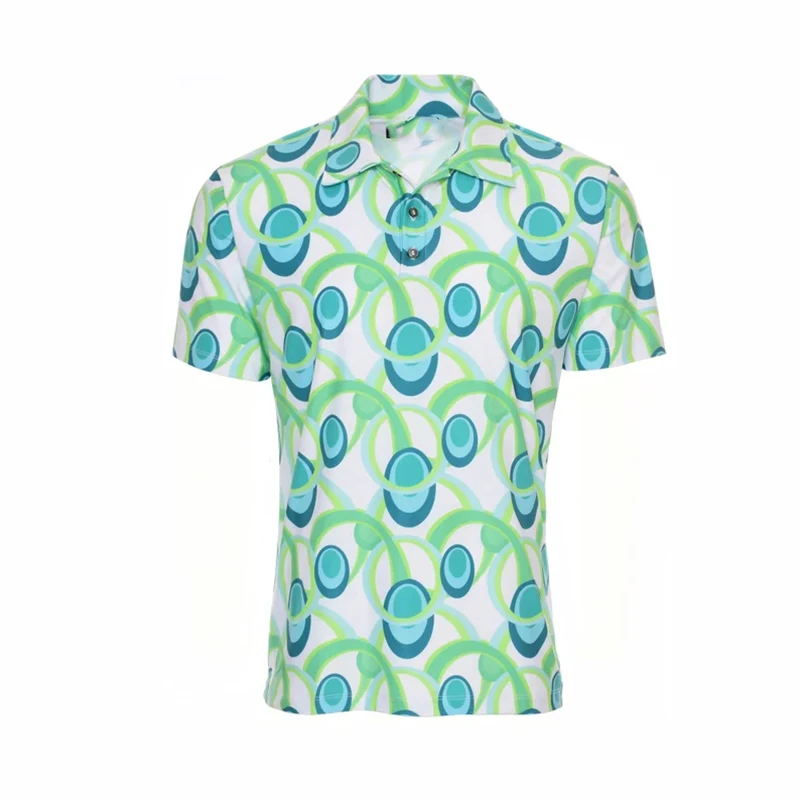 60s 70s Ball Printing Polo Shirt For Men's Clothing Retro Short Sleeve Lapel Stripe Shirts Classic Perris Pattern Men Golf Top thumbnail 2