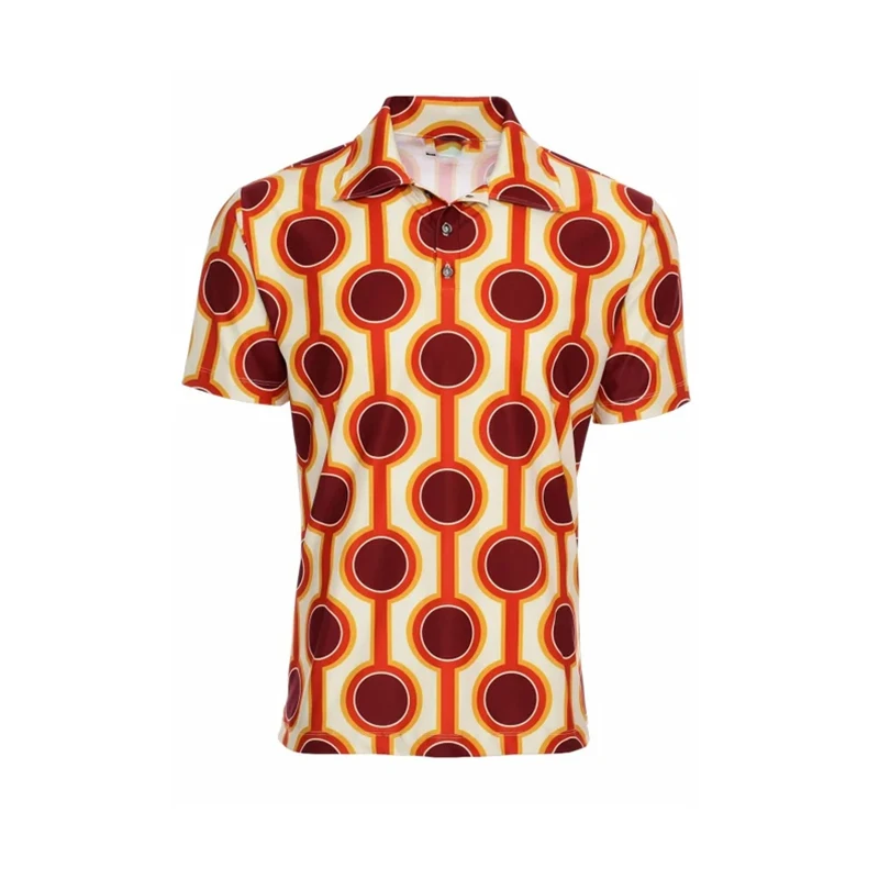 60s 70s Ball Printing Polo Shirt For Men's Clothing Retro Short Sleeve Lapel Stripe Shirts Classic Perris Pattern Men Golf Top thumbnail 3