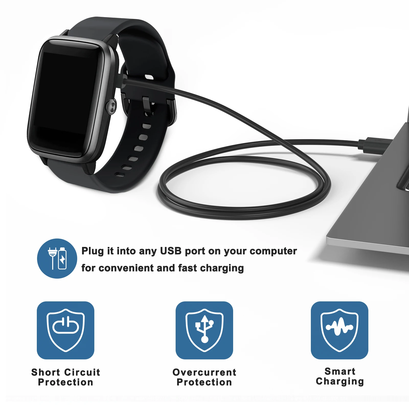 100cm Universal 7.62mm 2Pins 4Pins Strong Magnetic Charge Cable USB Charging Line Cord Holder Black For Smart Watches thumbnail 2