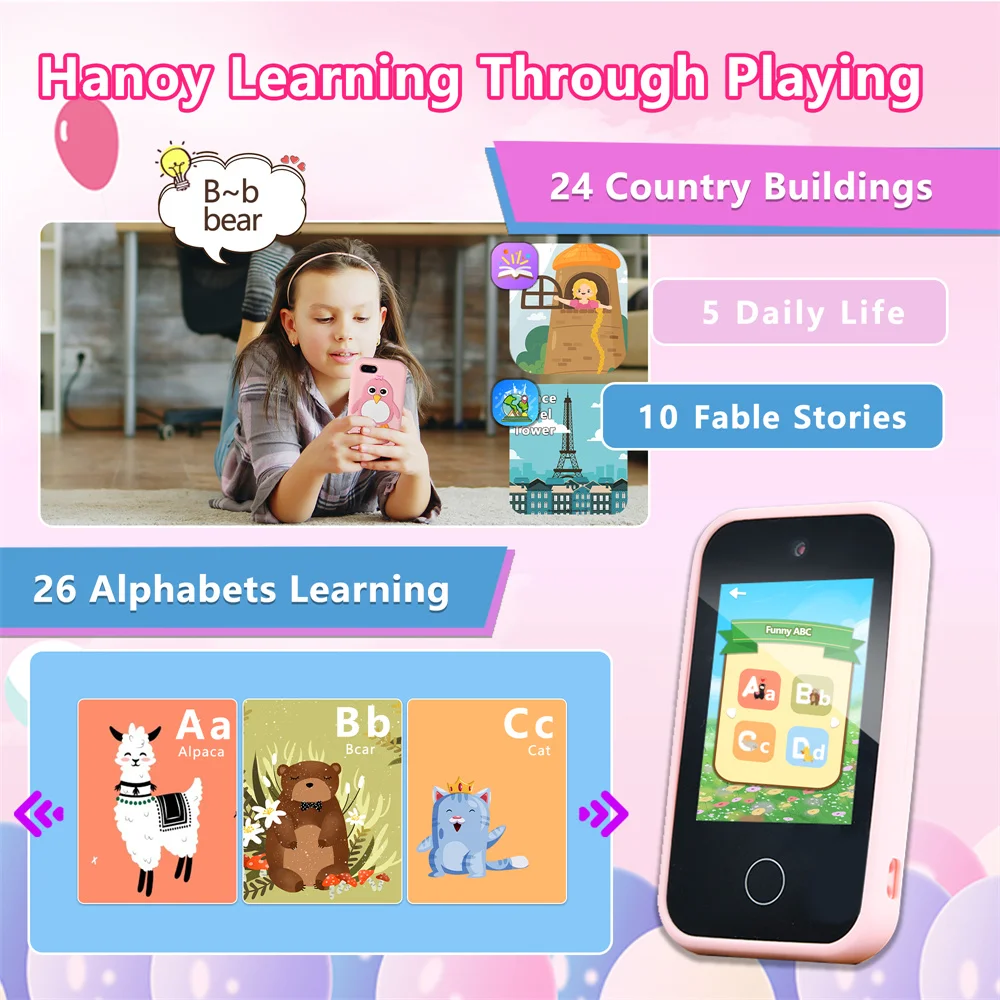 Kids Smart Phone Educational Toys Dual Camera Music Player Baby Phone 32G Memory with Lanyard Game Learning Gifts thumbnail 5