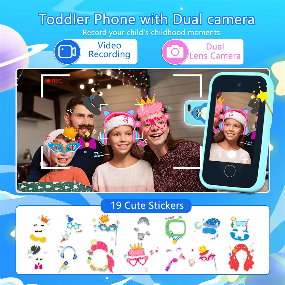 Kids Smart Phone Educational Toys Dual Camera Music Player Baby Phone 32G Memory with Lanyard Game Learning Gifts thumbnail 4