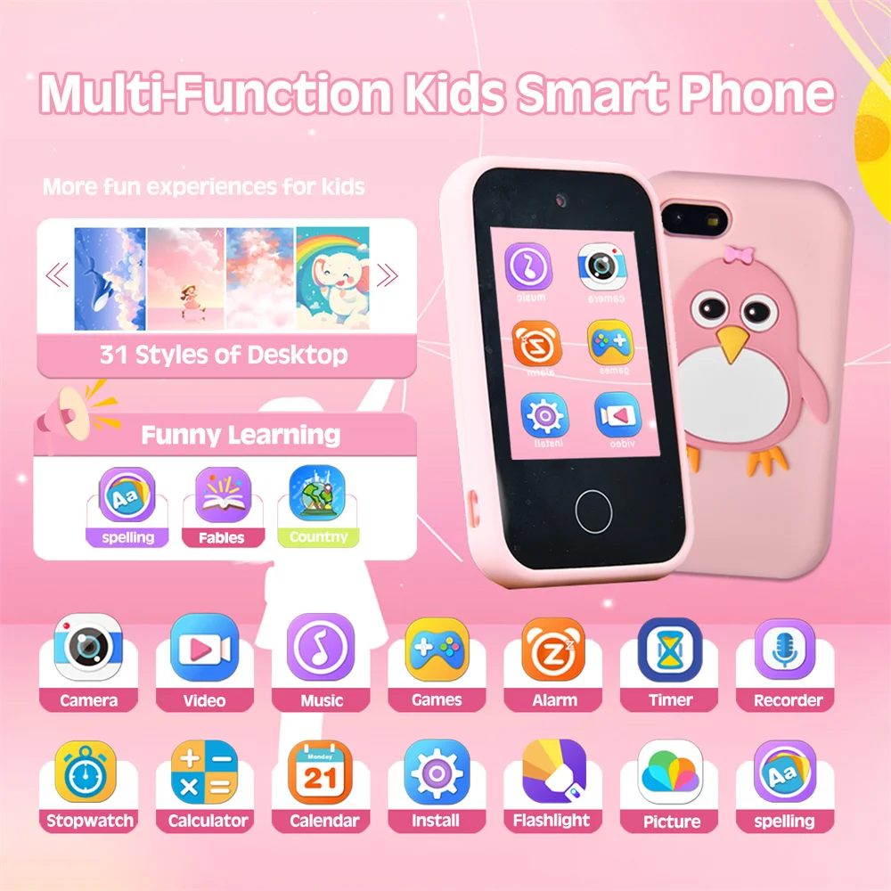 Kids Smart Phone Educational Toys Dual Camera Music Player Baby Phone 32G Memory with Lanyard Game Learning Gifts thumbnail 3