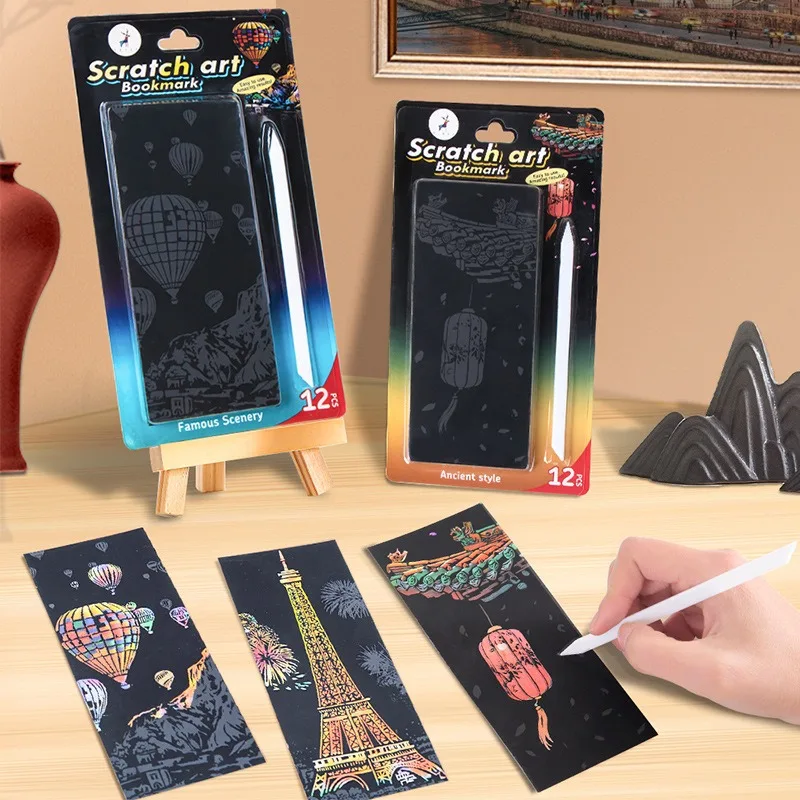 12 Pcs/Set DIY Scratch Painting World Famous Architectural Night Scenery Scraping Painting Manual Scratch Drawing Toys thumbnail 2