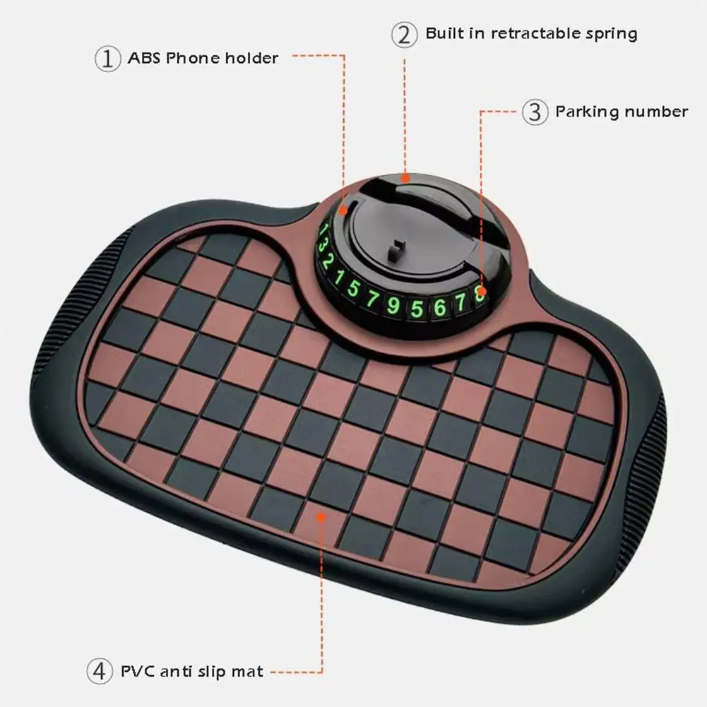 Car Dashboard Anti Slip Mat 360-Degree Rotation Dashboard Phone Holder With Hide Parking Number Plate Interior Accessories thumbnail 6