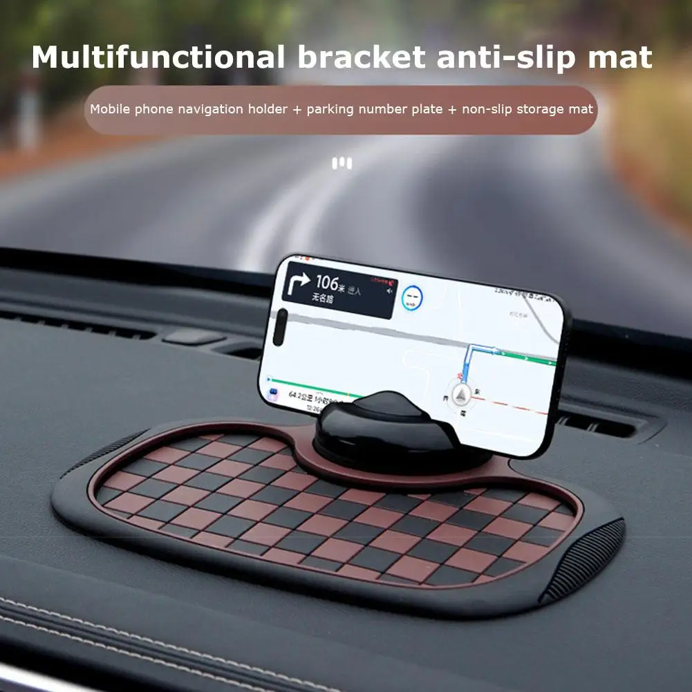 Car Dashboard Anti Slip Mat 360-Degree Rotation Dashboard Phone Holder With Hide Parking Number Plate Interior Accessories thumbnail 4