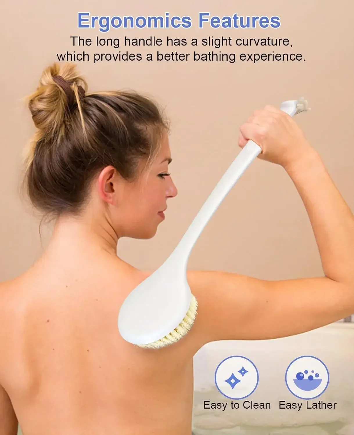 Soft Bristle Bath Brush with Long Handle - Back Scrubber Shower Brush for Men And Women Efficient Cleaning thumbnail 5