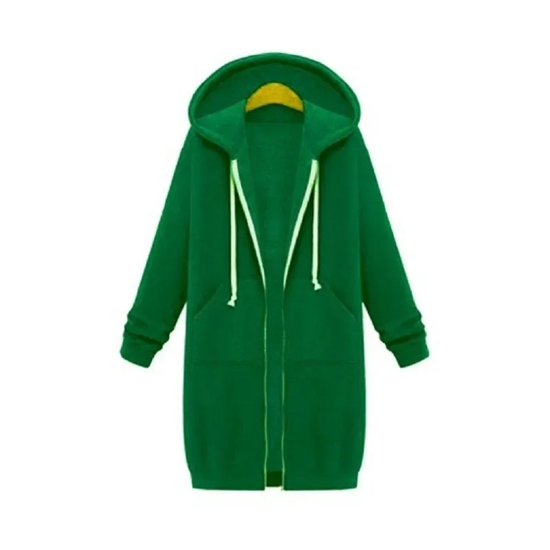 Autumn/Winter Women's Hooded Long Sleeve Medium-Length Sweatshirt Fleece Jacket Blue White Zipper-Up Chain Link Large Size thumbnail 5
