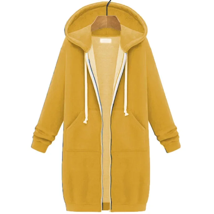 Autumn/Winter Women's Hooded Long Sleeve Medium-Length Sweatshirt Fleece Jacket Blue White Zipper-Up Chain Link Large Size thumbnail 3