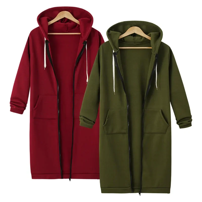 Autumn/Winter Women's Hooded Long Sleeve Medium-Length Sweatshirt Fleece Jacket Blue White Zipper-Up Chain Link Large Size thumbnail 4