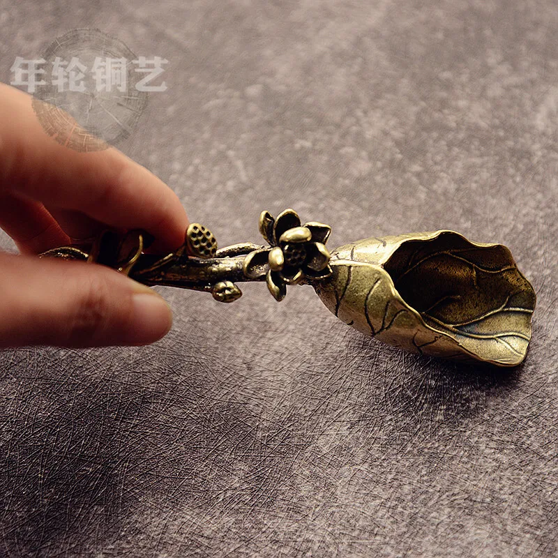 Creative Brass Copper Tea Spoons Sugar Shovel Lotus Root Tea Scoop Spatula Gold Coffee Spoon Teaware Ice Cream Kitchen Tool thumbnail 3