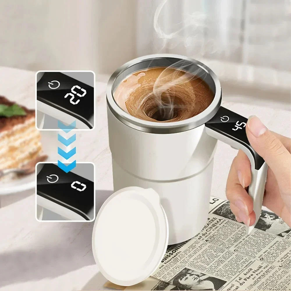 Automatic Self Stirring Magnetic Mug with LCD Screen Coffee Milk Stainless Steel Mixing Cup USB Rechargeable Smart Thermal Cups thumbnail 2