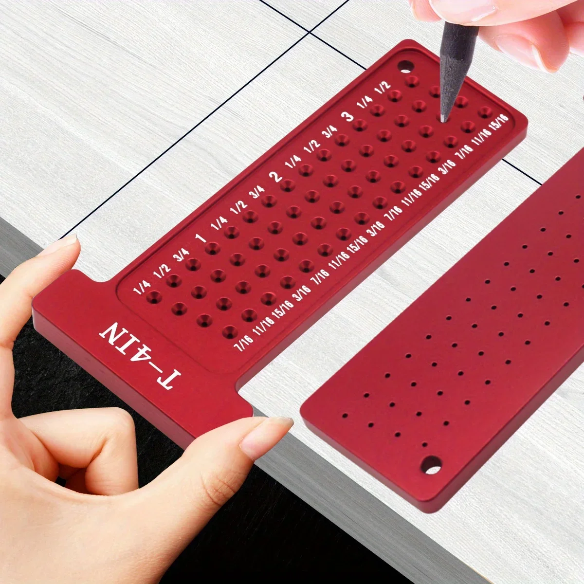 Woodworking Scribe Metric Inch T-Square Scribing Aluminum Alloy Pocket Ruler Hole Marking Gauge T-type Line Drawing DIY Tools thumbnail 3