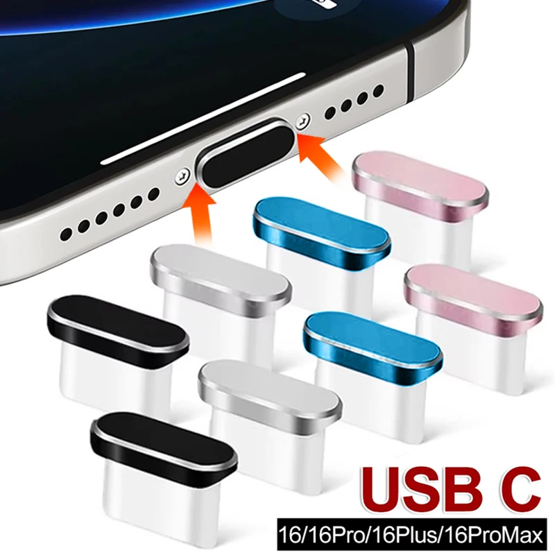 2PCS 17PM Metal Phone Dust Plugs USB C Type-C Charging Port Protectors Cap for IPhone17 16 15 Pro  Universal Anti-dust Dustplug