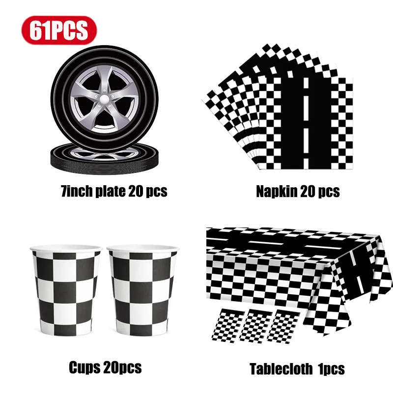 Racing Car Birthday Decoration Tableware Race Car Party Balloons Cups Plates Napkins Tablecloth Kit Backdrop Decor Supplies Set thumbnail 4