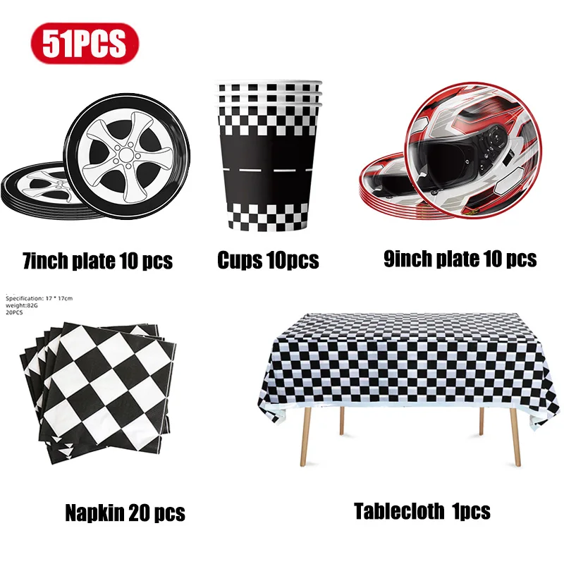 Racing Car Birthday Decoration Tableware Race Car Party Balloons Cups Plates Napkins Tablecloth Kit Backdrop Decor Supplies Set thumbnail 2