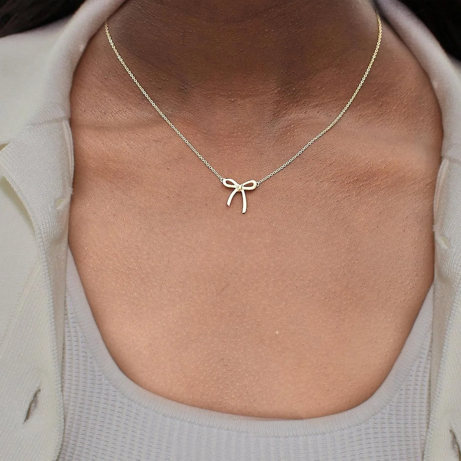 Gold Necklace for Women Bow Necklace Gold Silver Plated Necklace Cute Bow Pendant Choker Chain Necklaces for Women Jewelry Gift thumbnail 6