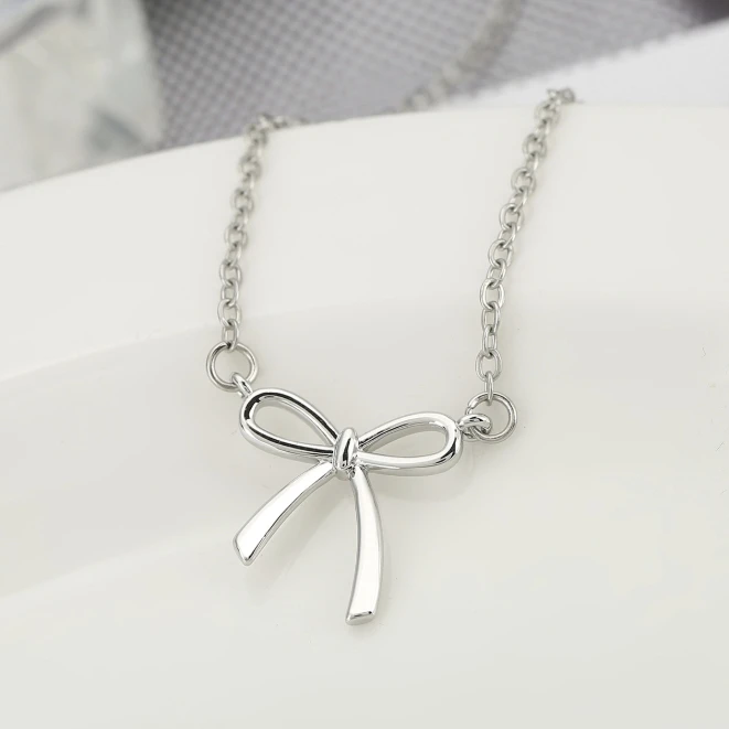 Gold Necklace for Women Bow Necklace Gold Silver Plated Necklace Cute Bow Pendant Choker Chain Necklaces for Women Jewelry Gift thumbnail 4