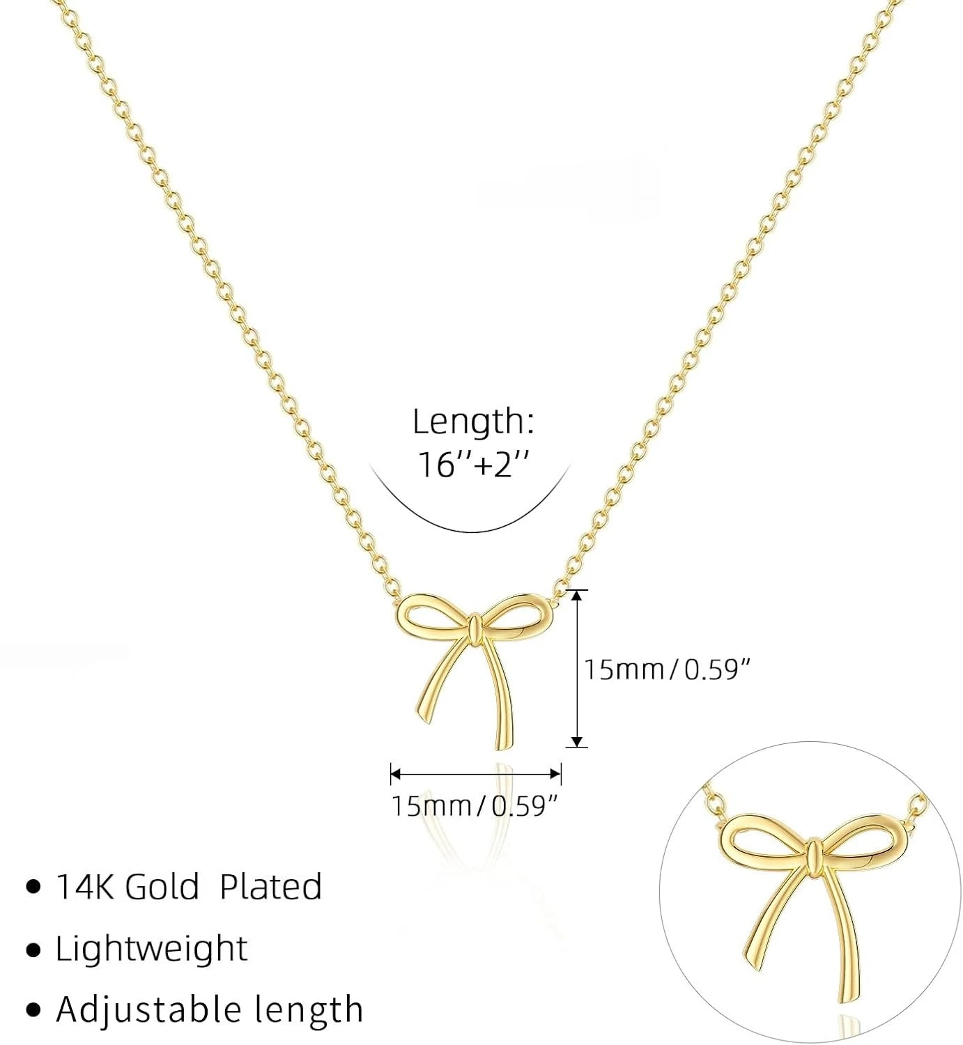 Gold Necklace for Women Bow Necklace Gold Silver Plated Necklace Cute Bow Pendant Choker Chain Necklaces for Women Jewelry Gift thumbnail 3