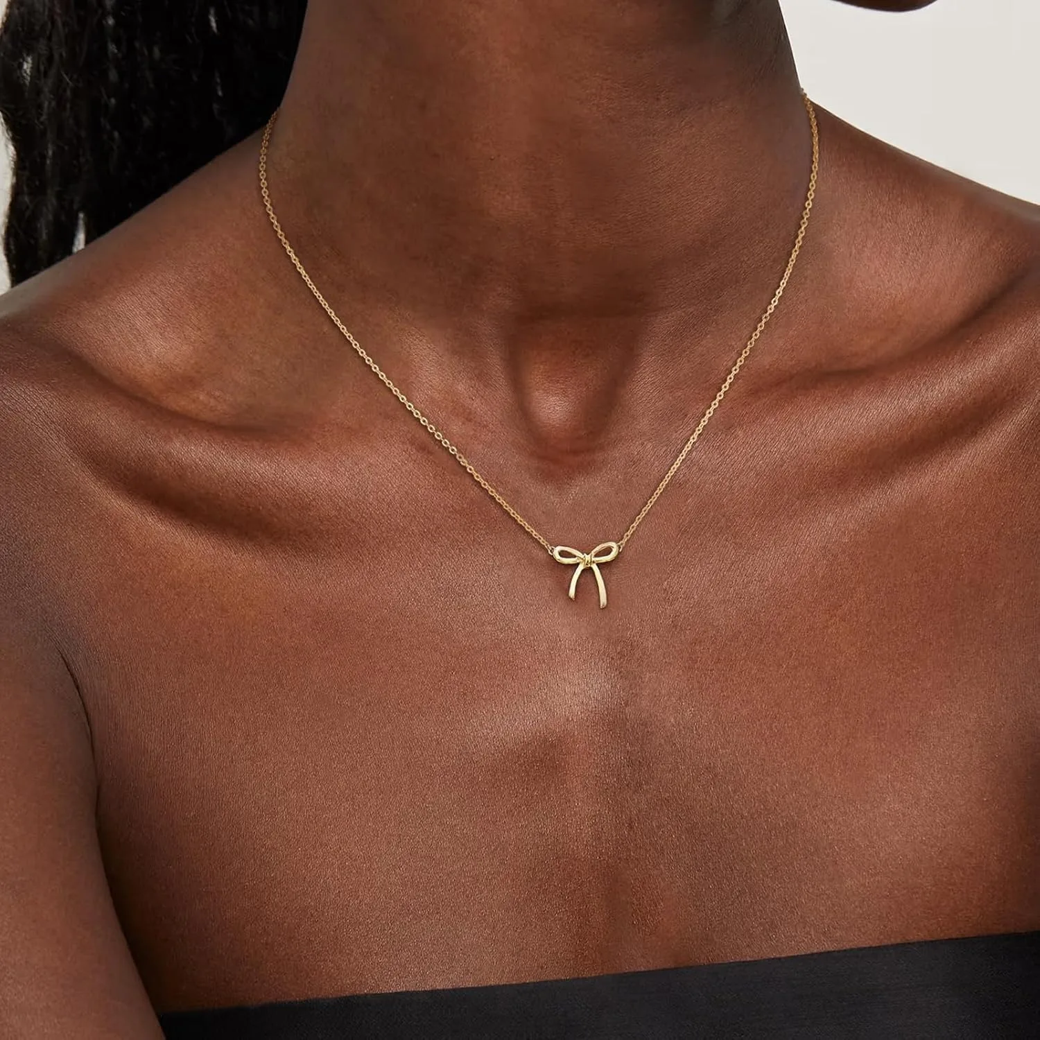 Gold Necklace for Women Bow Necklace Gold Silver Plated Necklace Cute Bow Pendant Choker Chain Necklaces for Women Jewelry Gift thumbnail 5