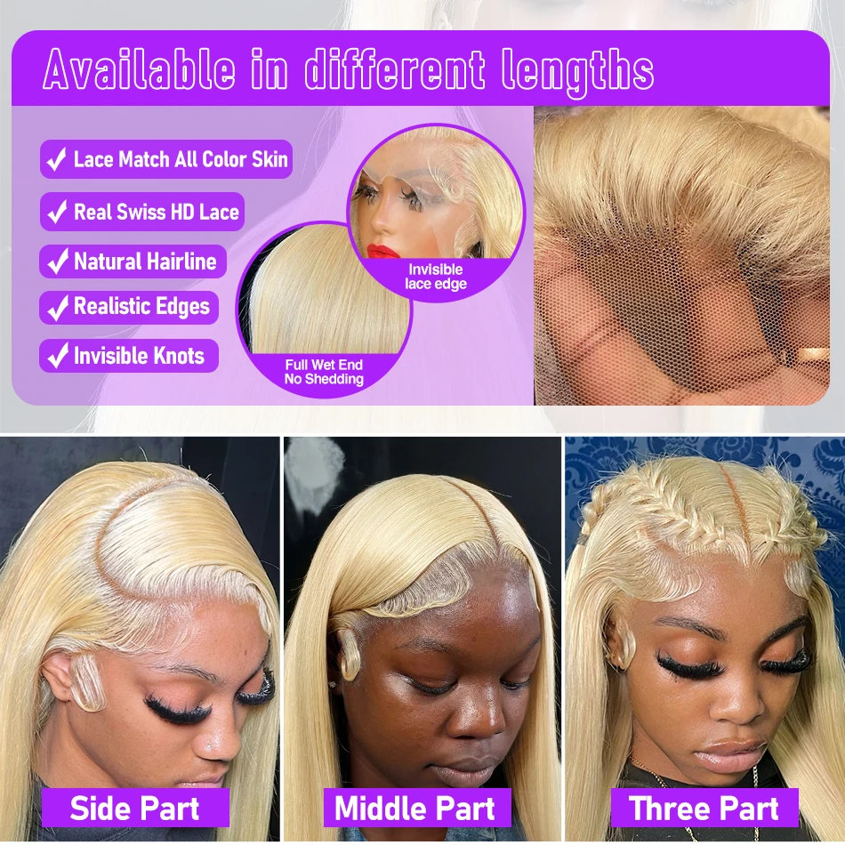 Pretty Diary 613 13x6 HD Lace Frontal Wig Brazilian Colored Honey Blonde Bone Straight Lace Front Human Hair Wigs High Density thumbnail 5