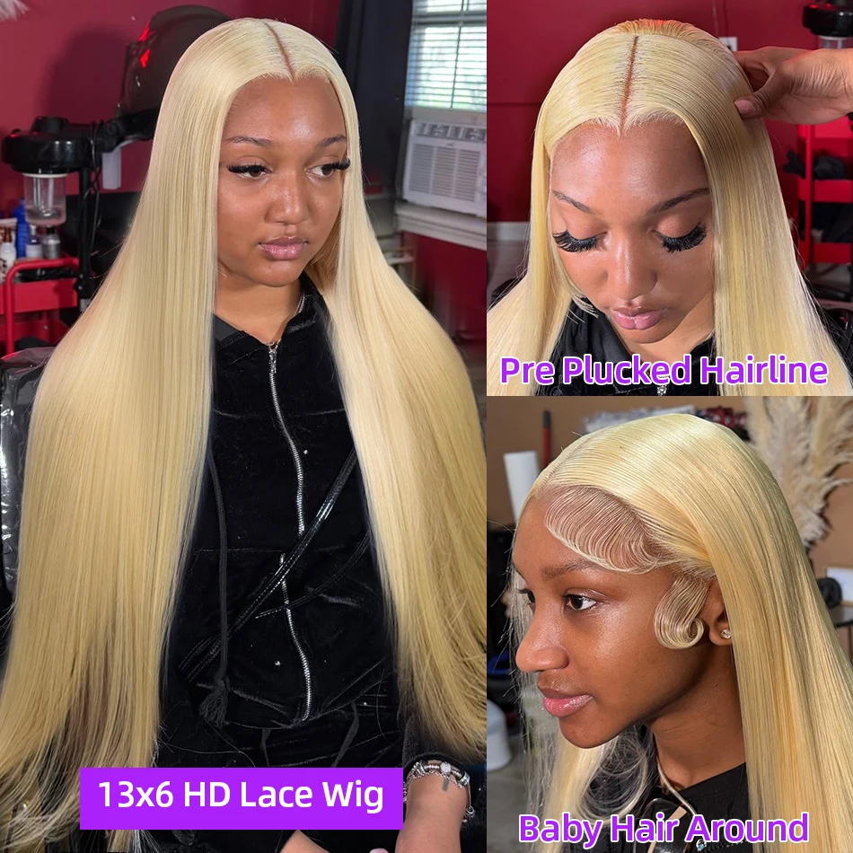 Pretty Diary 613 13x6 HD Lace Frontal Wig Brazilian Colored Honey Blonde Bone Straight Lace Front Human Hair Wigs High Density thumbnail 3