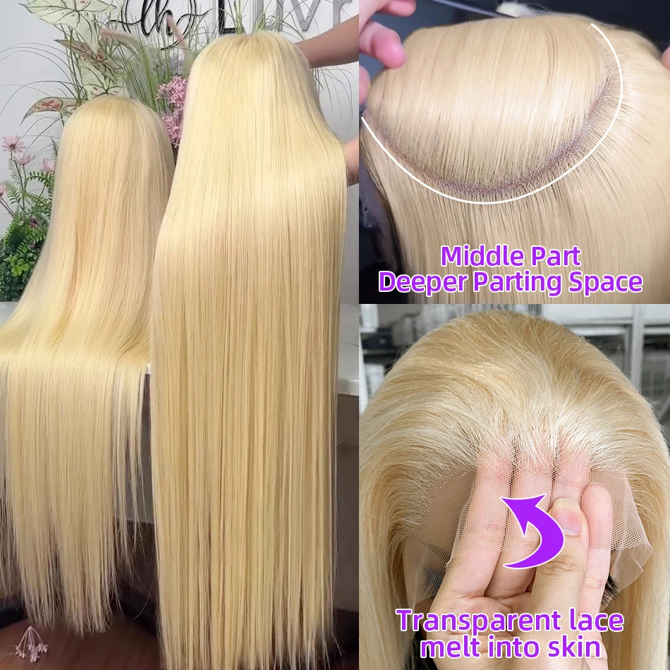 Pretty Diary 613 13x6 HD Lace Frontal Wig Brazilian Colored Honey Blonde Bone Straight Lace Front Human Hair Wigs High Density thumbnail 2
