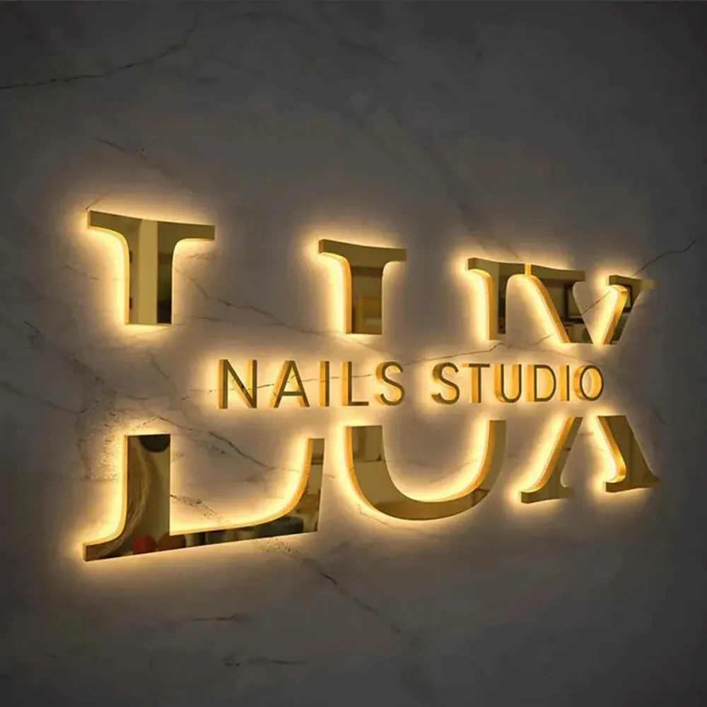 Gold 3D Outdoor Letters Illuminated Metal Backlit Sign Custom LED Lighted Company Business Signage for Indoor/Outdoor Use thumbnail 5