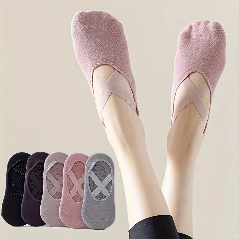 5 Pairs of Women's Non-Slip Yoga Socks for Dance Pilates Gym, Breathable Cotton No-Show Socks with Silicone Grip, Indoor Workout thumbnail 6