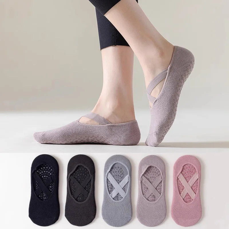 5 Pairs of Women's Non-Slip Yoga Socks for Dance Pilates Gym, Breathable Cotton No-Show Socks with Silicone Grip, Indoor Workout thumbnail 2