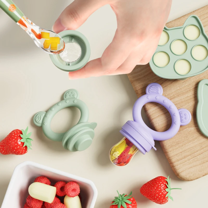 Baby Fruit Food Feeder & Mini Freezer Nibble Tray with Lid Breastmilk Popsicle Molds Silicone Infant Self Feeding Food Pacifier thumbnail 4