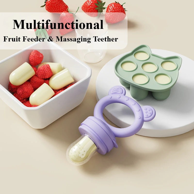Baby Fruit Food Feeder & Mini Freezer Nibble Tray with Lid Breastmilk Popsicle Molds Silicone Infant Self Feeding Food Pacifier thumbnail 3
