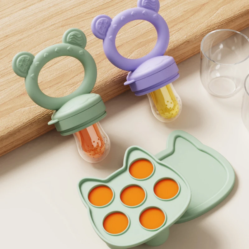 Baby Fruit Food Feeder & Mini Freezer Nibble Tray with Lid Breastmilk Popsicle Molds Silicone Infant Self Feeding Food Pacifier thumbnail 5
