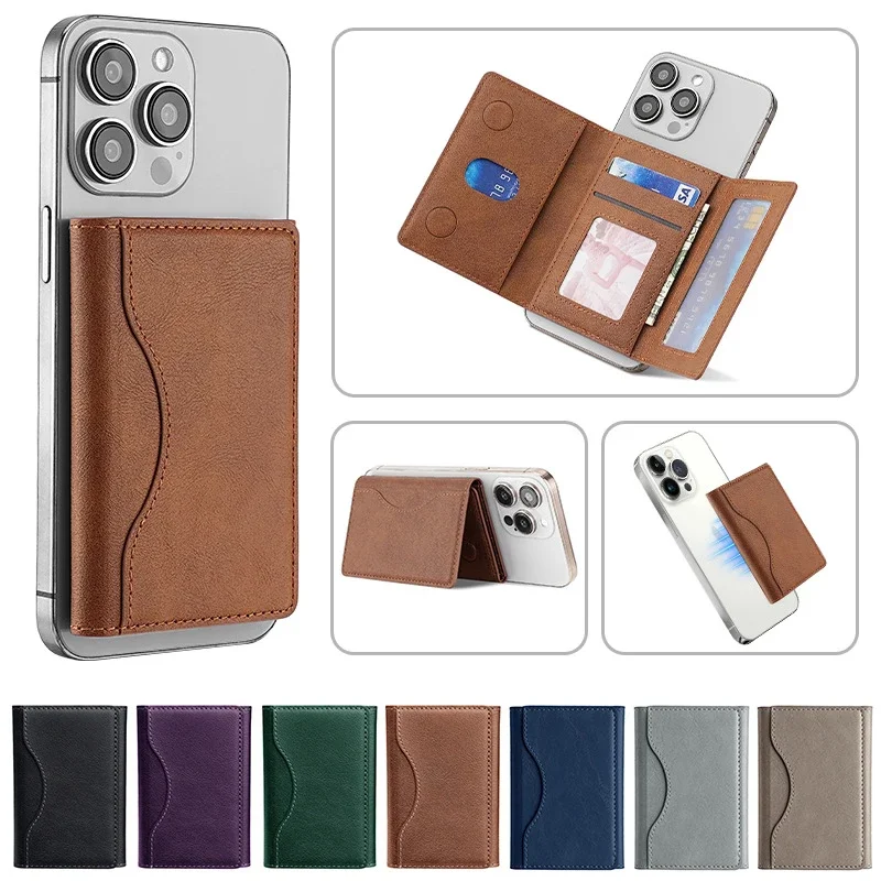 Trifold Magnetic Phone Wallet PU Leather Card Bag Magsafe Card Holder Wallet for Apple IPhone 16 15 12 13 14 Pro Max Plus Mini thumbnail 6