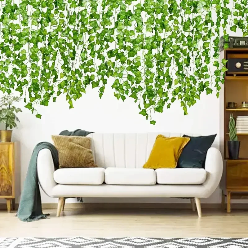 Artificial Green Ivy Leaf Rattan Creeper Leaves Vine Hanging Garland DIY Fake Flowers Plants for Garden Wedding Party Home Decor thumbnail 6