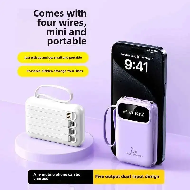 20000mAh 4 in1 Built-in Cable Power Bank, 22.5W Fast Charging Portable Charger, Ultra Slim External Battery for iPhone Samsung thumbnail 6