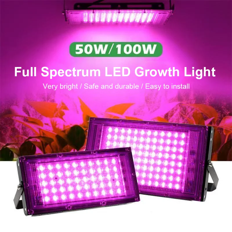 LED plant growth floodlight full spectrum plug-in with switch 220V 50W 100W greenhouse hydroponic plant growth light. thumbnail 3