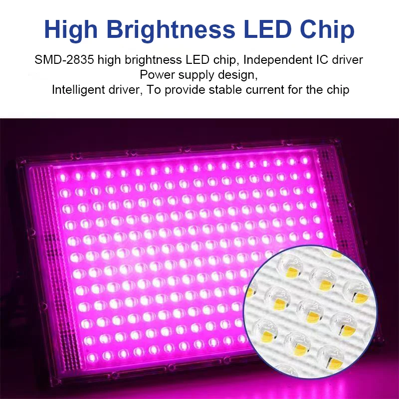 LED plant growth floodlight full spectrum plug-in with switch 220V 50W 100W greenhouse hydroponic plant growth light. thumbnail 2