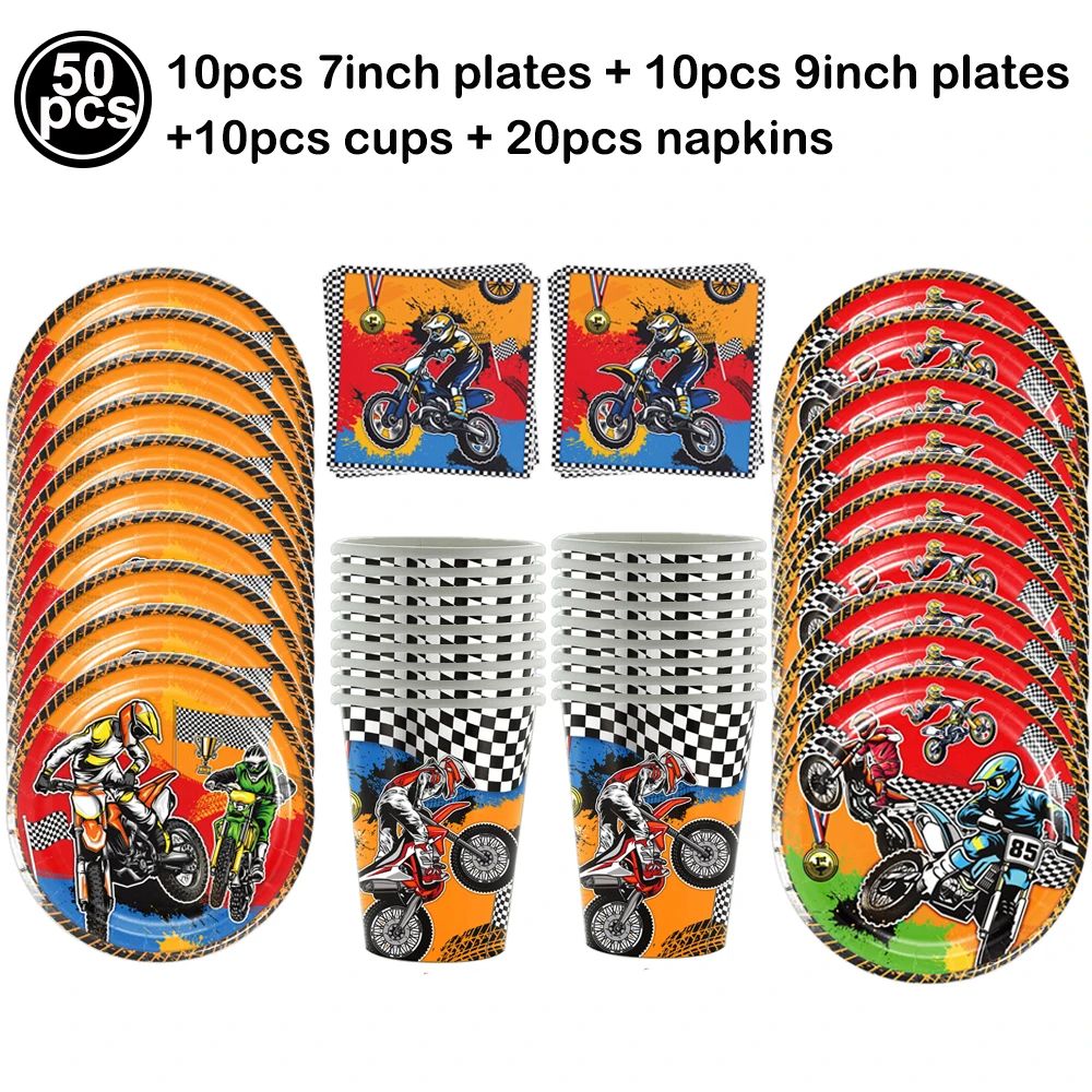 Dirt Bike Party Decor Motorcycle Banner Balloons Tableware Motocross Paper Cups Plates Napkins Motorcycle Theme Party Supplies thumbnail 2