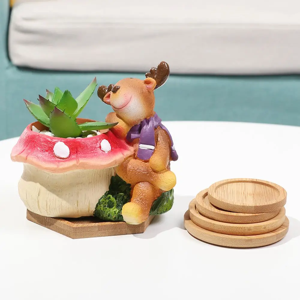 Simple Style Home Decoration Succulents Bonsai Holder Round Square Flowerpot Base Hexagon Rectangle Bamboo Wood Tray thumbnail 5