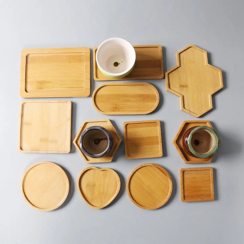 Simple Style Home Decoration Succulents Bonsai Holder Round Square Flowerpot Base Hexagon Rectangle Bamboo Wood Tray thumbnail 3