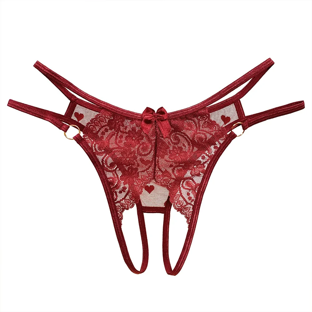 Sexy Lingerie Women's Panties Crotch Opening Transparent G-strings Thongs Solid Bowknot Underwear for Ladies Women Lace Pantys thumbnail 5