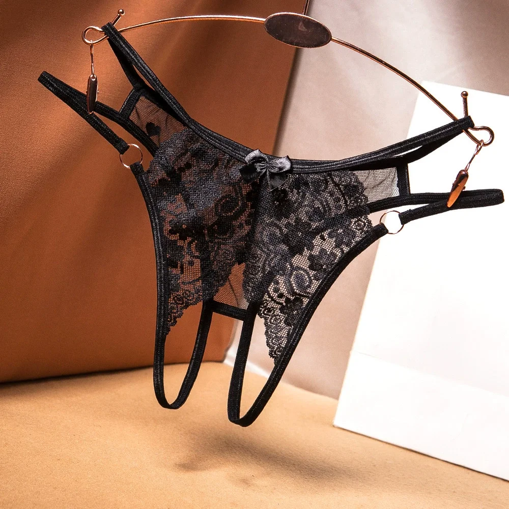 Sexy Lingerie Women's Panties Crotch Opening Transparent G-strings Thongs Solid Bowknot Underwear for Ladies Women Lace Pantys