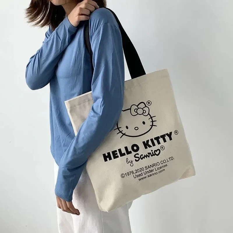 Sanrio hello kitty handbag Canvas shoulder Bag girl Large Capacity storage Bag Fashion tote Shopping Bag Girls Gift thumbnail 4